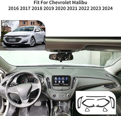 Car Center Console Air Conditioning Air Vent Outlet Trim Cover Kit for Chevrolet Chevy Malibu 2016-2024, ABS Dashboard Side A/C Air Vent Frame Panel Protective Cover Interior Decorative Accessories