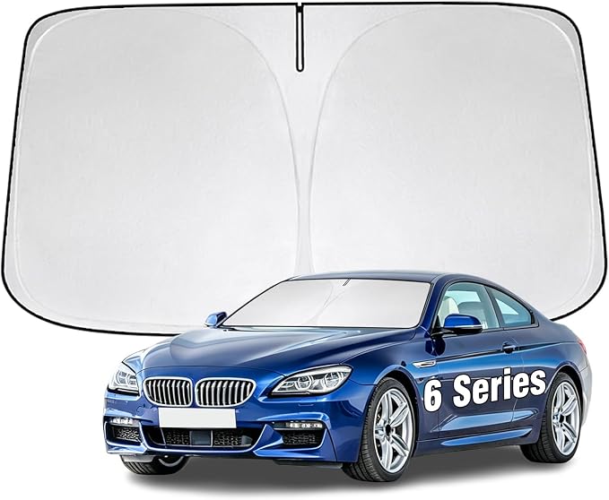 Windshield Sun Shade for BMW 6 Series 2012-2026 Sunshade 300T Windshield Cover Shield Protector Blocks UV Rays Custom Fit 6 Series Front Window Shade Windshield Accessories Keep Cool Foldable