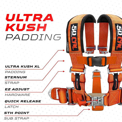 1pc Orange 5 Point Harness for Bucket Seat, Latch Release, 9 Color Options, Racing Harness 5 point, Race Car, UTV, RZR [6011]