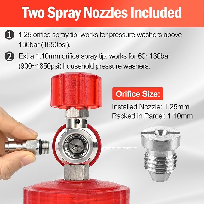 BEAR FORCE Foam Cannon Wide Mouth for Pressure Washer, Stainless Steel Heavy Duty Thick Snow Foam Lance, 360° Adjustable Soap Sprayer 1/4" Quick Connector, 1.10mm 1.25mm Orifice, 32oz Bottle, Car Wash