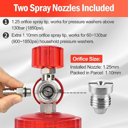 BEAR FORCE Foam Cannon Wide Mouth for Pressure Washer, Stainless Steel Heavy Duty Thick Snow Foam Lance, 360° Adjustable Soap Sprayer 1/4" Quick Connector, 1.10mm 1.25mm Orifice, 32oz Bottle, Car Wash