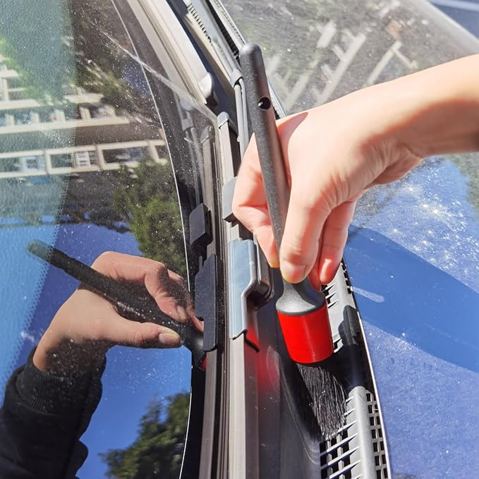 Car Detailing Brush Set of 5 - Soft Boar Hair, Car Cleaning Brush, Wheel Cleaner Brush, Car Dust Brush, Car Interior Leather Seat and Vent Brush, Parts Cleaner Brush