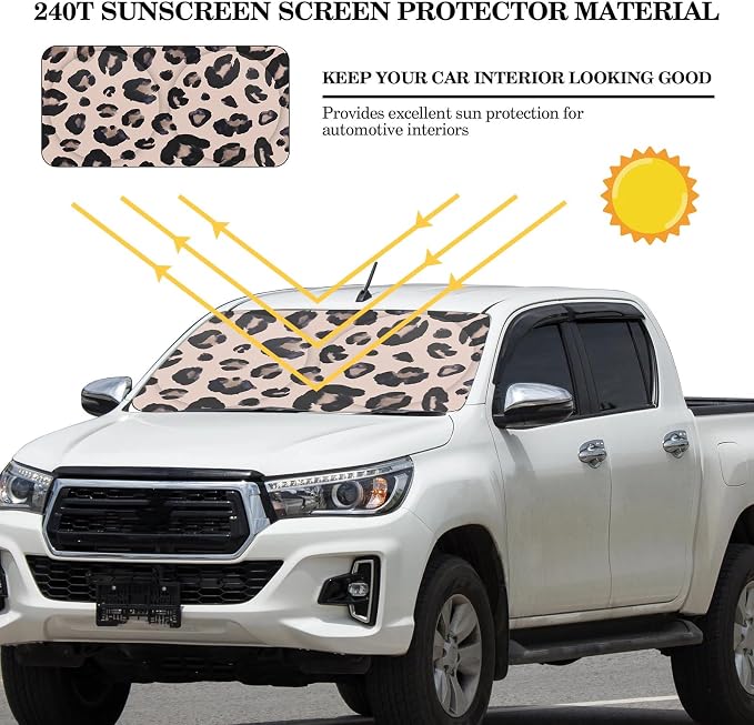 Windshield Sun Shade Foldable Car Front Window Covers for Car Accessories Sun Heat UV Rays Visor Protector Protection for Universal Cars SUV Truck(Leopard)