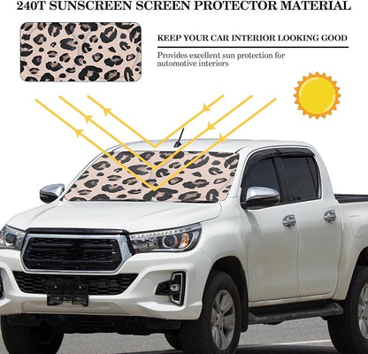 Windshield Sun Shade Foldable Car Front Window Covers for Car Accessories Sun Heat UV Rays Visor Protector Protection for Universal Cars SUV Truck(Leopard)