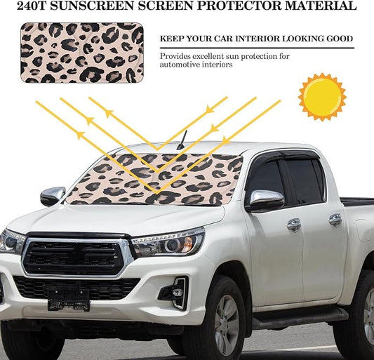 Windshield Sun Shade Foldable Car Front Window Covers for Car Accessories Sun Heat UV Rays Visor Protector Protection for Universal Cars SUV Truck(Leopard)