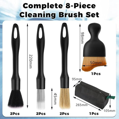 8PCS Car Detailing Brush Set,Ultra Soft Boars Hair Auto Detailing Brushes for Car Interior Exterior Cleaning,Professional Car Detail Kit with Storage Bag for Dashboard,Air Vents,Wheels