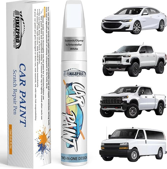 Summit/Olympic/Interstellar White(GAZ/WA8624/50U/50) Touch Up Paint for Chevrolet, Car Paint Scratch Repair Remover Pen Color Exact Match, Easy Fix Chips and Nicks Scuff