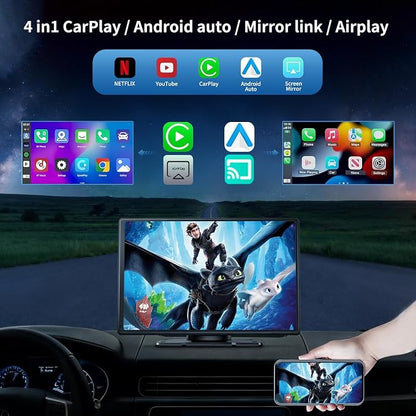 4-in-1 Wireless Adapter，Converts Wired CarPlay & Android Auto to Wireless, with Full iOS & Android Screen Mirroring, Universal Plug and Play USB Dongle for All Smartphones