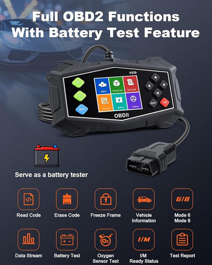 OBD2 Scanner Diagnostic Tool, EXTRACTME Car Scanner with Battery Tester, Engine Light, Data Stream, I/M Readiness, Mode 6/8, Professional Code Readers & Scan Tools for OBDII 12V Vehicles 1996+
