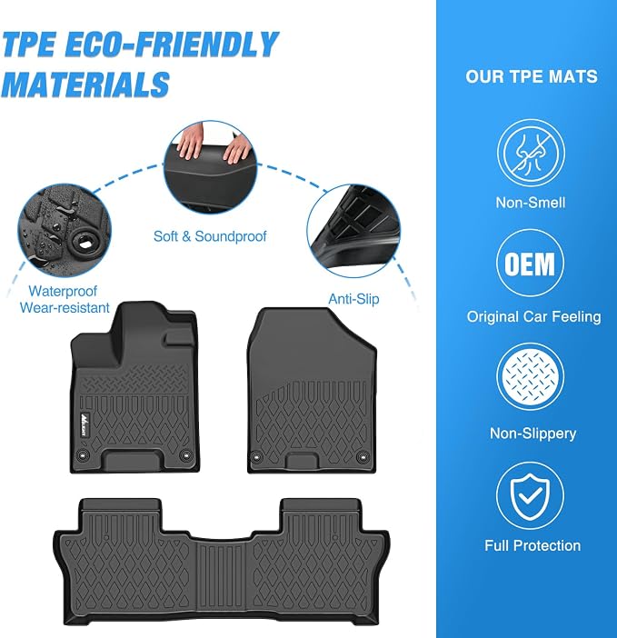 Nilight TPE Floor Mats for Honda Passport 2019 2020 2021 2022 2023 2024 2025 All Weather Custom Fit Heavy Duty Floor Liners