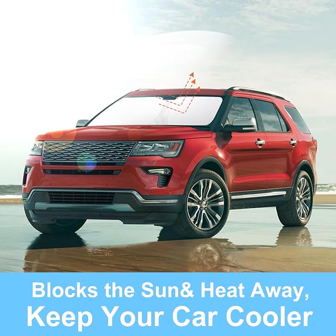 TINGLU Sun Shade for Ford Explorer SUV 2011-2019 Accessories Windshield Sun Shade Window Shade UV Rays Protection Sun Visor Cover with Steering Wheel Sunshade Storage Bag