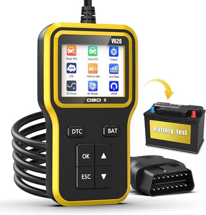 OBD2 Scanner with Upgrade Battery Tester - Diagnostic Tool for Cars That Check Engine Light & Emissions Readiness Read and Clears Vehicle Error Codes for All OBD II Protocol Vehicles Since 1996 Yellow