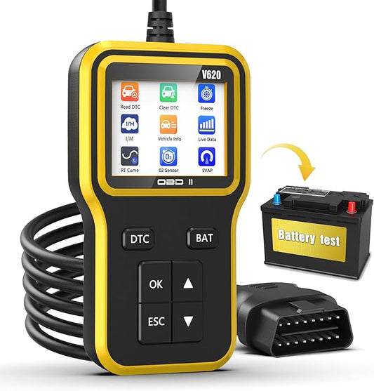 OBD2 Scanner with Upgrade Battery Tester - Diagnostic Tool for Cars That Check Engine Light & Emissions Readiness Read and Clears Vehicle Error Codes for All OBD II Protocol Vehicles Since 1996 Yellow