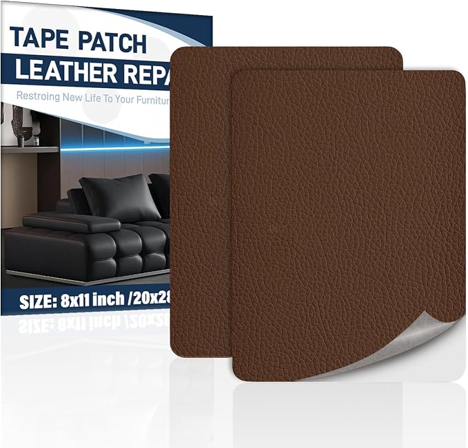 Zenyao Leather Repair Patch Tape - Self Adhesive Leather Repair Kit for Car Seat Furniture, Heavy Duty Vinyl Repair Patch for Couch Sofa, Waterproof Fix for Tears, 8x11 Inch Sheet, 2 Pieces, Brown