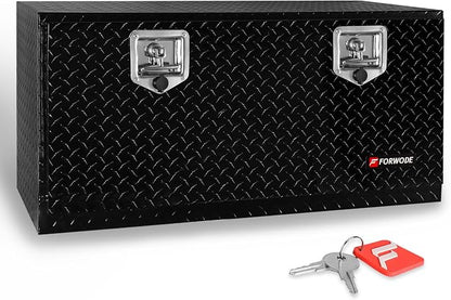 FORWODE 36x17x18 Inch Underbody Truck Tool Box Aluminum Trailer Tool Box with Lock & Foldable T-Handle Waterproof Truck Storage Box for Pickup Truck, Trailer, RV, ATV, Indoor（BLACK）
