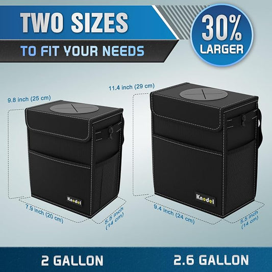 K KNODEL 2 Gallon Black Leak-Proof Waterproof Car Trash Can with Lid