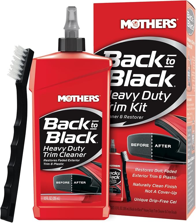 Mothers Back-to-Black Heavy Duty Trim Cleaner Kit, 12 oz. Gel Cleaner + Trim Brush — Deep Cleans & Restores Exterior Trim & Plastics, Removes Oxidation, Dirt, Grime & Wax, Drip-Free Gel (06141)