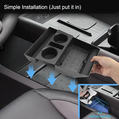 2024 2025 2026 Santa Fe Center Console Organizer (Lower) for Hyundai Santa Fe (SE/SEL/XRT/Limited/Calligraphy), Durable ABS Plastic&Anti-Slip Rubber Cup Holder Insert 2025 Santa Fe Accessories