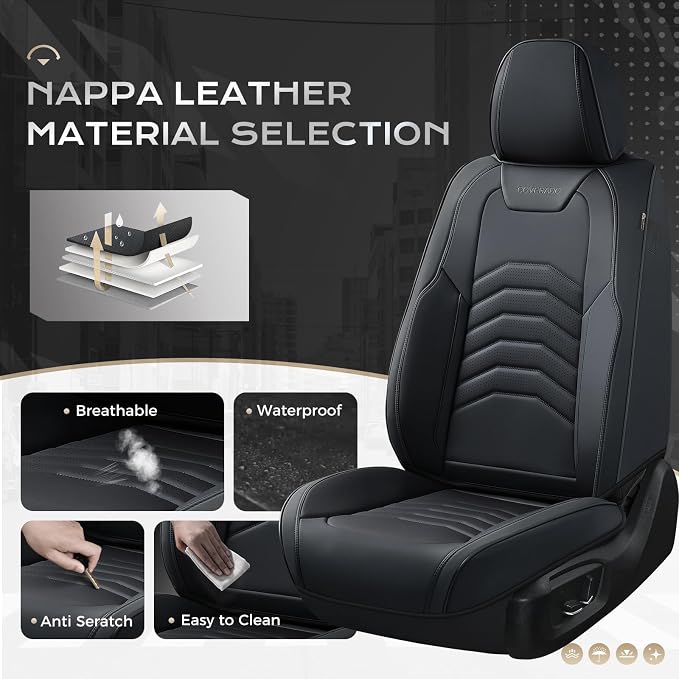 Coverado Car Seat Covers, 5 Seats Black Seat Covers for Cars, Front and Back Seat Cover for Cars Luxury Faux Leather Waterproof Seat Covers Car Seat Protector Universal Fit for Most Cars Trucks SUV