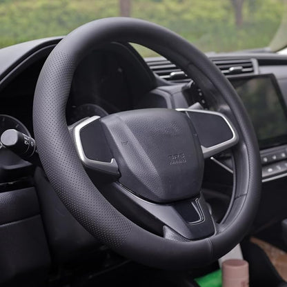 XHRING Car Steering Wheel Cover for Mazda CX5/CX-5 CX50/CX-50 CX3/CX-3 CX30/CX-30 CX9/CX-9 Mazda 3 Mazda 5 Mazda 6 MX-5 Miata CX-7 RX-8 GS GT Sport Touring Accessories, 2026 Black Leather 14 1/2"-15"