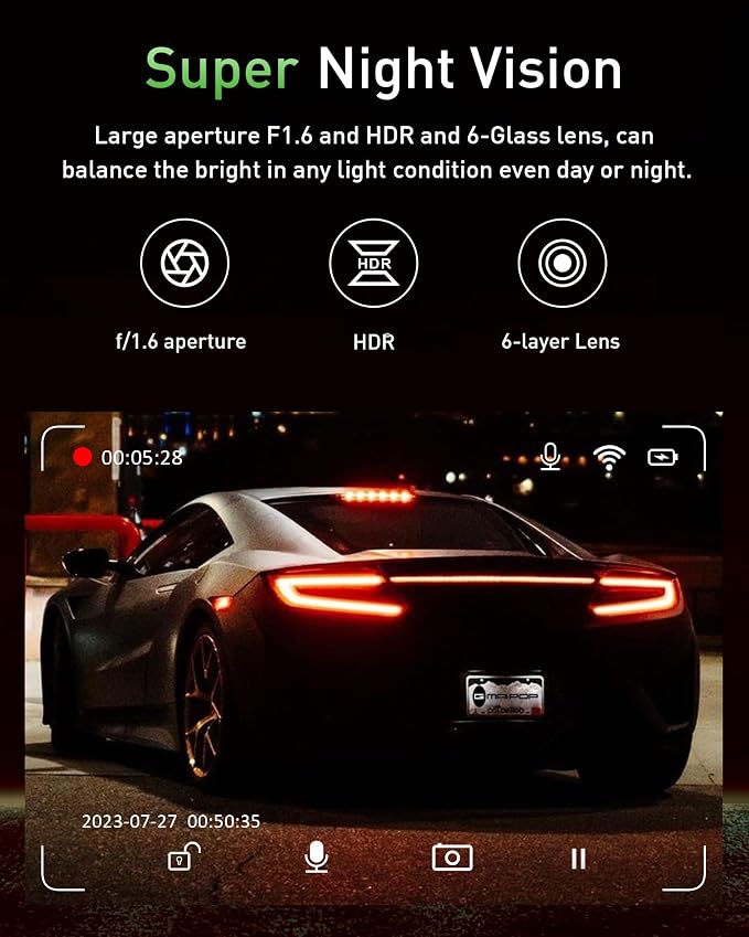 GMAIPOP True 4K Dash Cam Front and Rear with 64GB Card, Wireless WiFi APP Dual Car Camera, Smart Dashcam with AI Night Vision, 24HR Parking Monitor for SUV Truck (Silver)