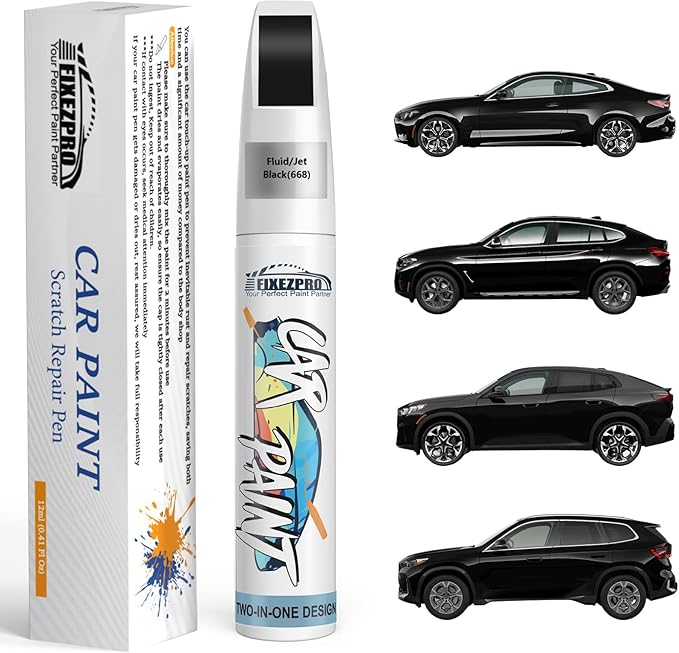 668 Fluid/Jet Black Touch Up Paint for BMW, Color Exact Match Car Paint Scratch Repair Remover Pen Kit Quick & Easy Fix Vehicle Chips and Automotive Nicks Scuff