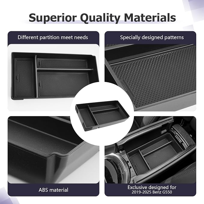 LUWU Center Console Organizer Compatible with 2019-2025 Benz G-Class G550/G580/AMG G63/G500/G350/W463/W464/G-wagen Accessories Armrest Console Storage Box Insert Tray ABS Material Coin Container Black