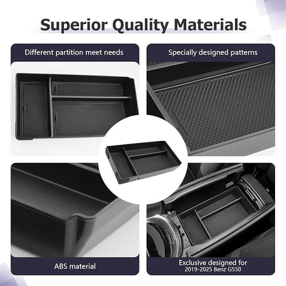 LUWU Center Console Organizer Compatible with 2019-2025 Benz G-Class G550/G580/AMG G63/G500/G350/W463/W464/G-wagen Accessories Armrest Console Storage Box Insert Tray ABS Material Coin Container Black