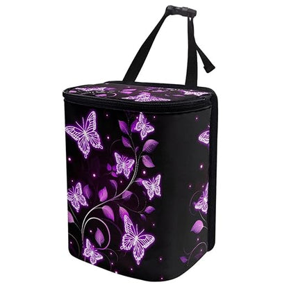 BIGCARJOB Purple Butterfly Print Car Trash Bags Hanging Automotive Car Garbage Bin with Adjustable Straps Reusable Auto Trash Bin Garbage Bags Butterfly Auto Accessories for Front Seat
