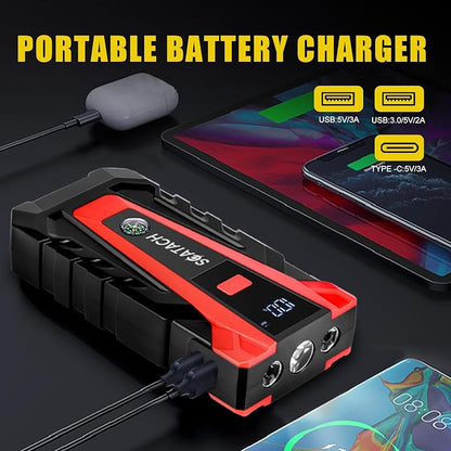 Scatach 5000A Jump Starter, 12V Jump Starter Battery Pack Portable (up to 9.0L Gasoline and 7.0L Diesel Engine), Car Battery Jump Starter Jump Box with LED Light and Jumper Cables