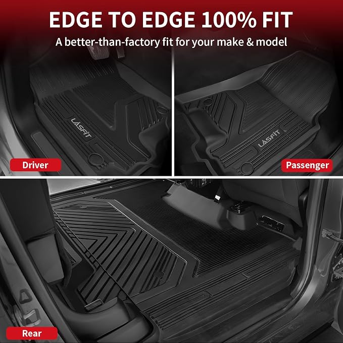 LASFIT Floor Mats for Ram 1500 Crew Cab 2019-2024 Without Rear Under-Seat Factory Storage 4 Full Size Doors Bucket Seat (NOT for Classic Model), All Weather TPE Custom Fit 1st & 2nd Row, Black