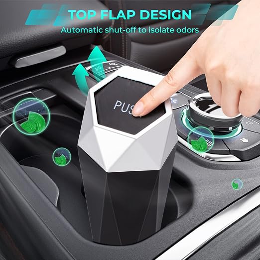 Car Trash Can with Lid, 2 Pack Diamond Design Mini Cup Holder Trash Can for Car, Office, Home Use, Silver