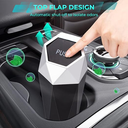 Car Trash Can with Lid, 2 Pack Diamond Design Mini Cup Holder Trash Can for Car, Office, Home Use, Silver