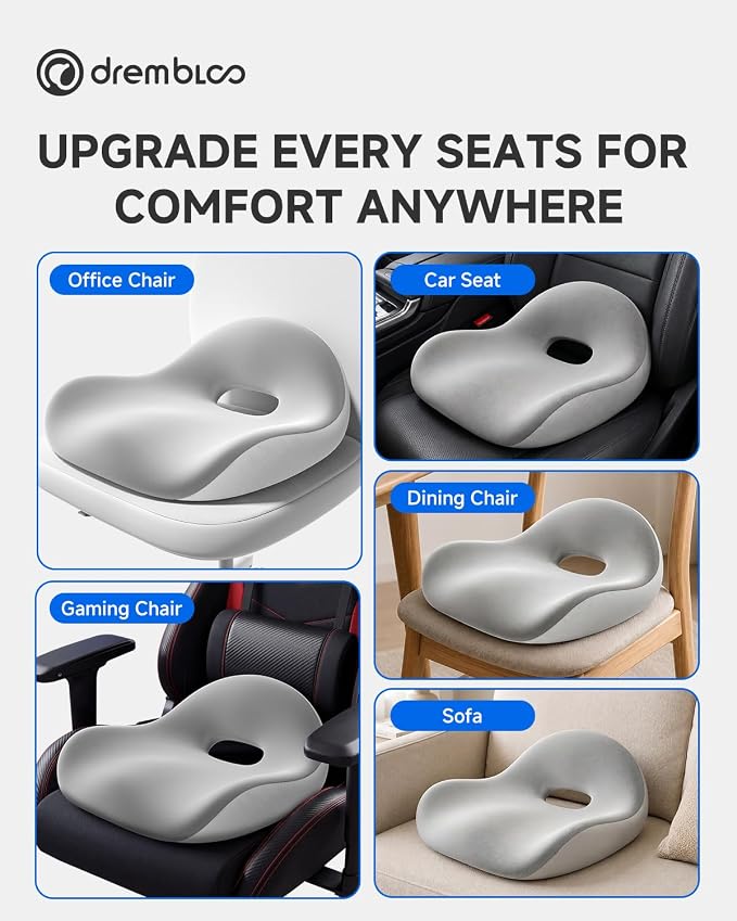 Extra Large Seat Cushion, Premium Memory Foam Office Chair Cushions for Long Sitting Sciatica & Tailbone & Back Pain Relief, Ergonomic Pressure Relief Seat Cushions for Car, Desk Chair