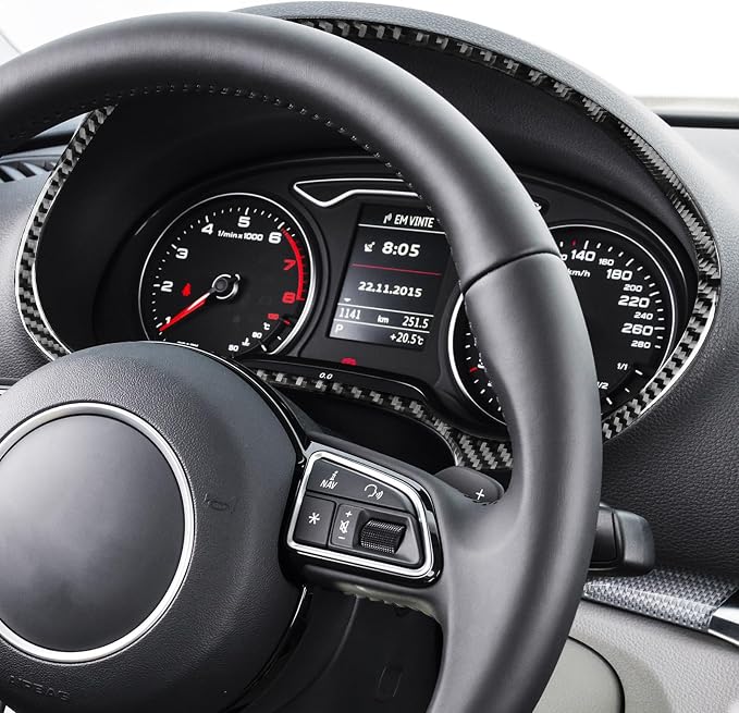 Real Premium Carbon Fiber Sticker Compatible with Audi A3 S3 RS3 8V 2013 2014 2015 2016 2017 2018 2019 Car Dashboard Speedometer Tachometer Decor Frame Auto Interior Accessories Decal Black