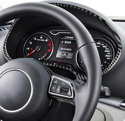 Real Premium Carbon Fiber Sticker Compatible with Audi A3 S3 RS3 8V 2013 2014 2015 2016 2017 2018 2019 Car Dashboard Speedometer Tachometer Decor Frame Auto Interior Accessories Decal Black