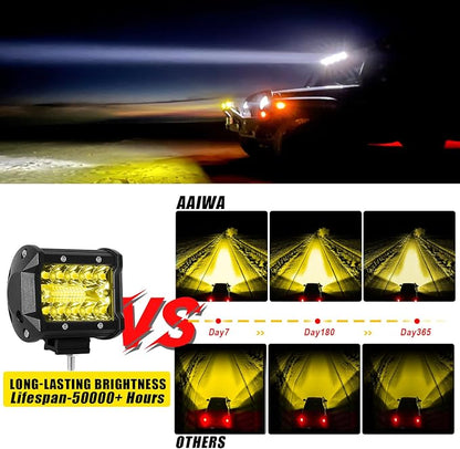 4PCS 4 Inch LED Light Bar 12000LM Spot Flood Combo Off Road Triple Row Work Driving Fog Light for Pickup Truck ATV UTV SUV Boat Yellow