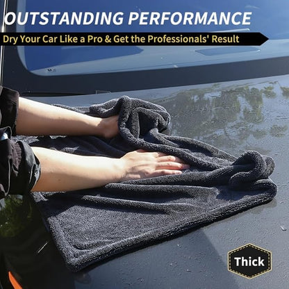 1200GSM Microfiber Car Drying Towel, Double-Twist Loop, Ultra-Absorbent, Quick-Dry, Lint- & Streak-Free, Scratch-Safe, for Car Wash & Detailing (1 Pack) (Dark Grey, 16" x 16")