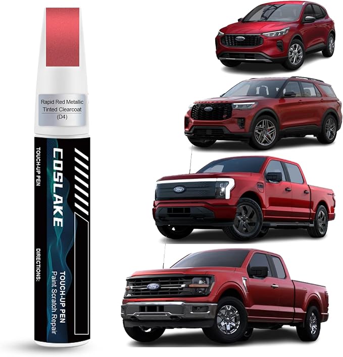 Car Touch Up Paint(Rapid Red Metallic Tinted Clearcoat(D4)) for Ford, Car Paint Scratch Repair Kit, Quick & Easy Solution to Repair, Scratch Remover Pen with 2PCS Disposable Micro Applicators