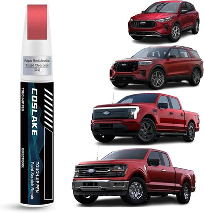 Car Touch Up Paint(Rapid Red Metallic Tinted Clearcoat(D4)) for Ford, Car Paint Scratch Repair Kit, Quick & Easy Solution to Repair, Scratch Remover Pen with 2PCS Disposable Micro Applicators