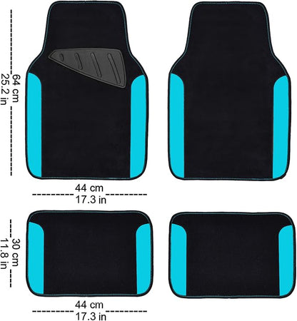 CAR PASS Waterproof Universal Fit Car Floor Mats, Faux Leather Car Carpet Mats, Car Mats with Anti-Slip Nibbs Backing & Driver Heel Pad Fit for SUV,Vans,sedans, Trucks,Set of 4pcs(Light Blue)
