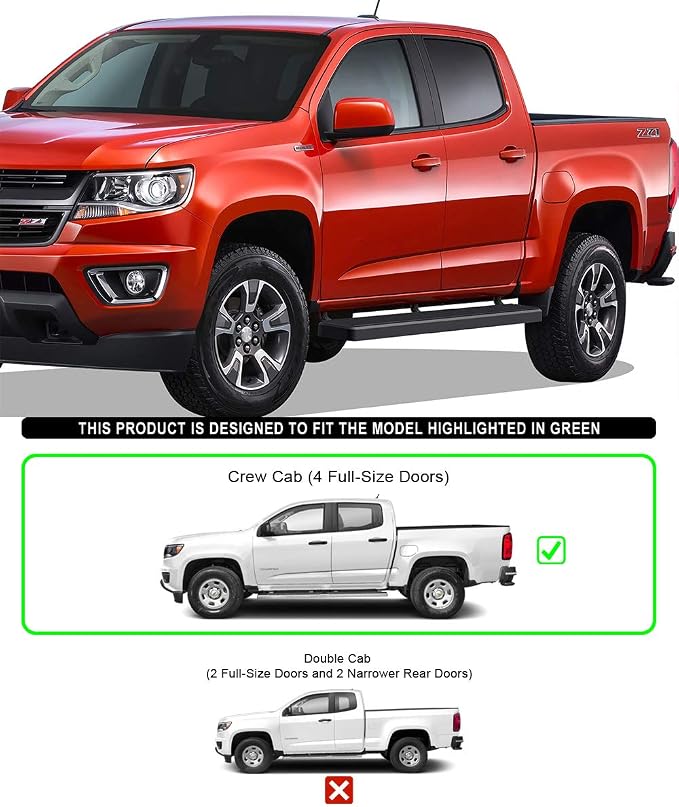 APS 6in Stainless Steel Black Running Boards Compatible with Chevy Colorado GMC Canyon 2015-2026 Crew Cab (Nerf Bars Side Steps)