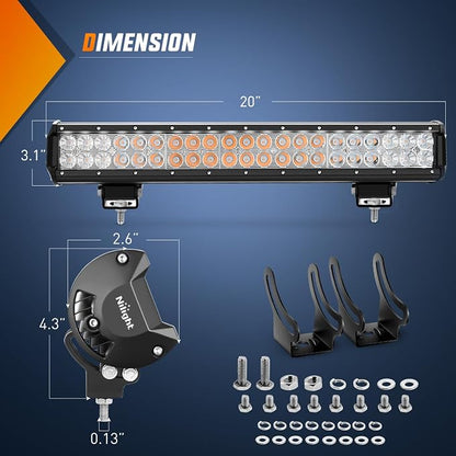 Nilight LED Light Bar 20 Inch 126W Spot Flood Combo Amber Beam Off Road Lamp Fishing Hunting Emergency Deck Work Lighting for Trucks UTV Pick-up Van Boat Tractor