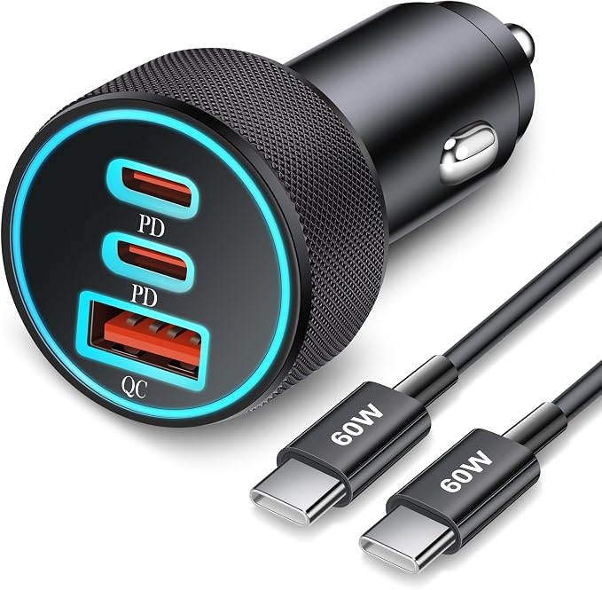 67W 3-Port Super Fast Type C Car Charger USB C for Samsung Galaxy S26 S25 S24 S23 S22 Ultra, iPhone 17/Air/16/15 Pro Max, Android, PD/QC Car Phone Adapter Accessories for Men Women + 3FT USB-C Cable
