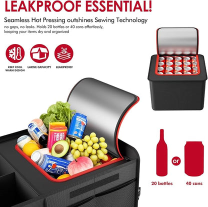 MEI&CO Car Trunk Organizer - 2.5mm PP Board Built, 35L Leakproof Cooler, 105L Capacity, 2 Tie-Down Straps, 4 Adjustable Dividers, Foldable Design for SUVs, Trucks, and Cars
