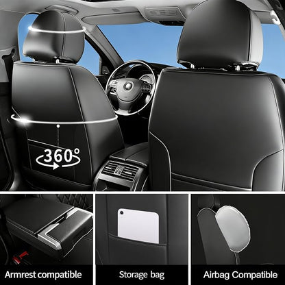 Fit Sonata Car Seat Covers for Hyundai Sonata 2007-2025 2026 - Luxury Leather, Anti-Slip, All-Weather, Waterproof & Breathable, Airbag Compatible, 2 Front Seats Only (Black)