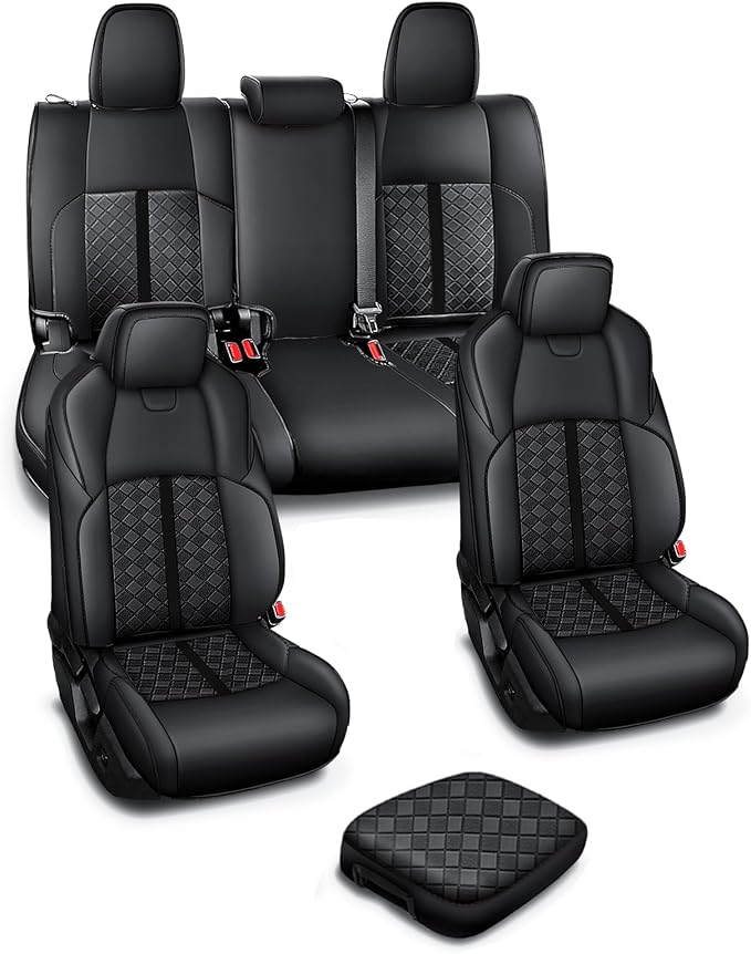 Carlimeki Leather Seat Covers Custom Fit for Tacoma Gen 4th (2024-2026) Double Cab, for SR, SR5, TRD PreRunner, TRD Sport, TRD Off-Road, Limited, Trailhunter - Armrest Covers Included - Fully Covered