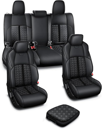 Carlimeki Leather Seat Covers Custom Fit for Tacoma Gen 4th (2024-2026) Double Cab, for SR, SR5, TRD PreRunner, TRD Sport, TRD Off-Road, Limited, Trailhunter - Armrest Covers Included - Fully Covered