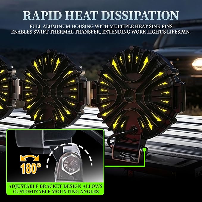 Off Road LED Lights - 7 Inch 201W Round LED Offroad Work Light Pods, 12000LM Combo Beam Truck Light Bar for Tractor 4X4 ATV UTV SUV Pickup (Pack of 2 Black with Wiring)