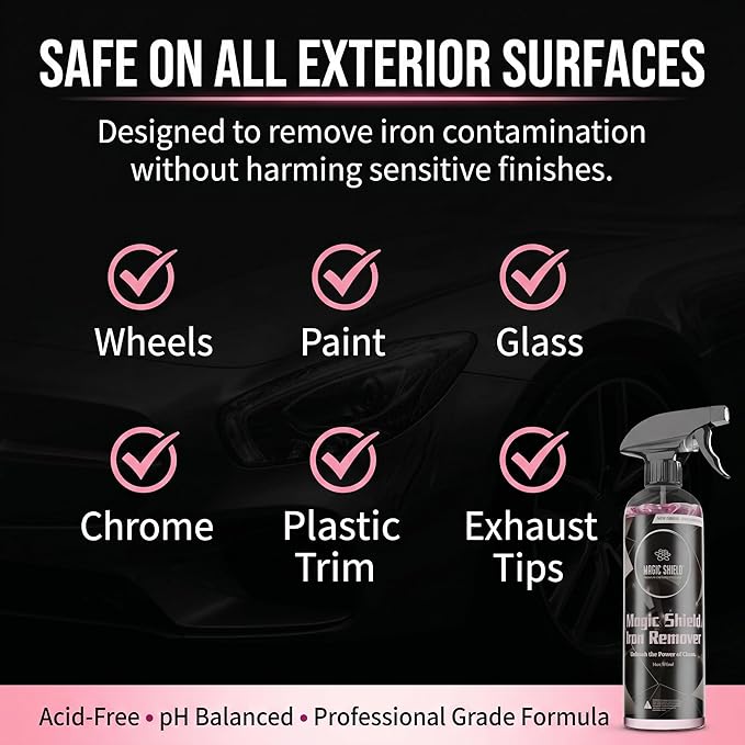 Magic Shield Iron Remover Spray for Cars 68oz – pH-Neutral Iron and Fallout Remover for Car, Motorcycle, RV & Boat | 5-Minute Reaction, Effective on Wheels & Paint | All-In-One Solution